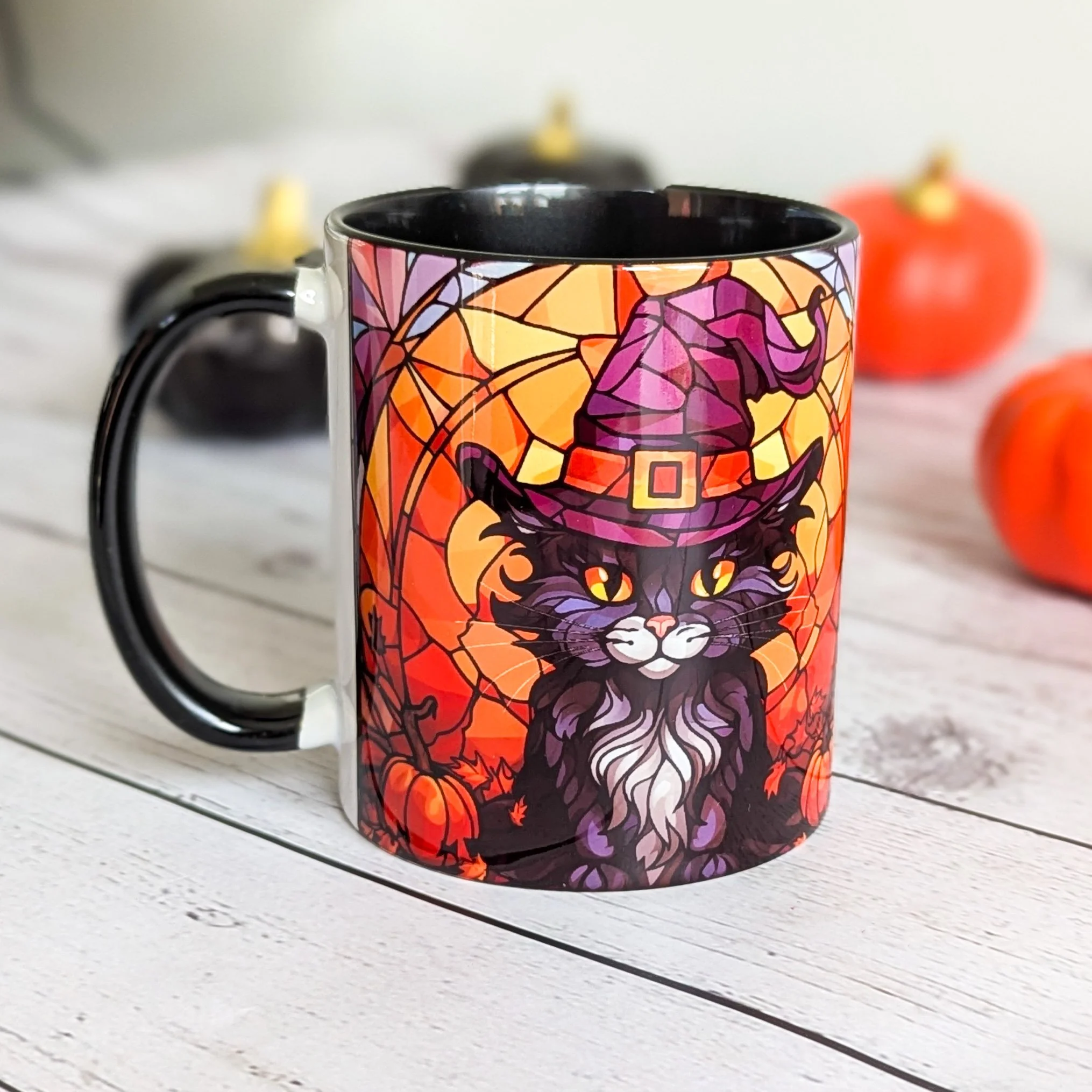Halloween Black Cat Mug – Witch Hat Coffee Cup with Pumpkin Design