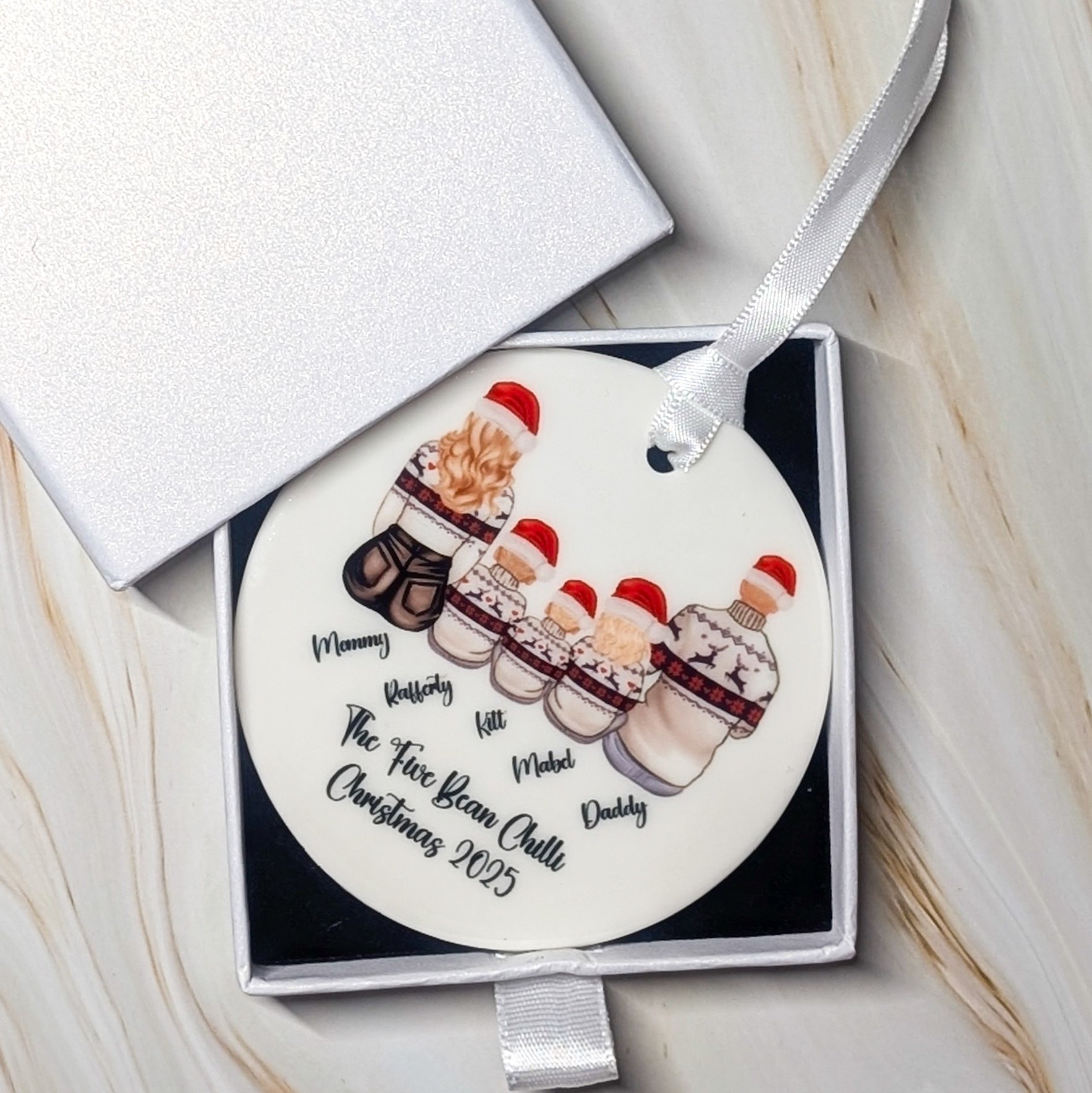 Personalised Family Christmas Ornament – Custom Names, Outfits & Hair Styles Decoration