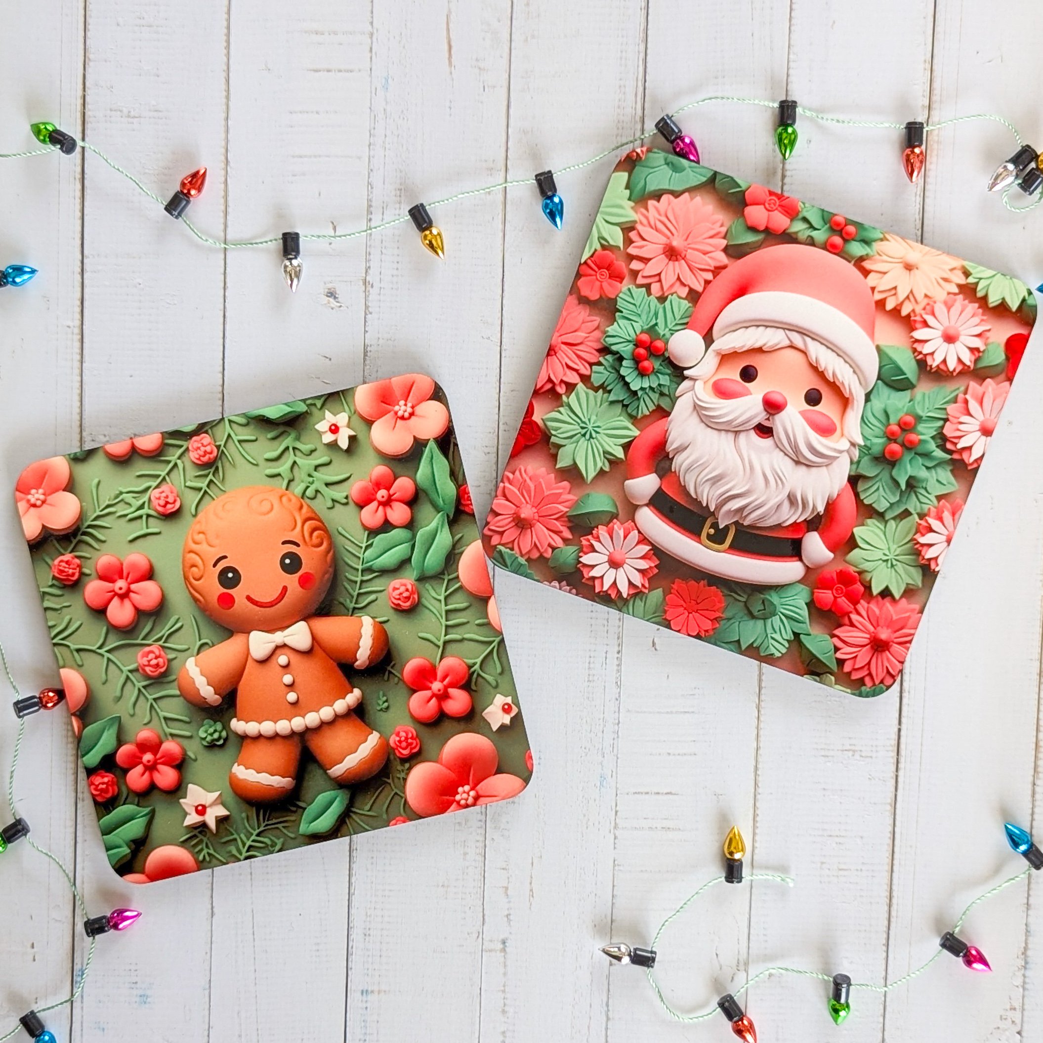 Personalised Christmas Coasters – Gingerbread & Santa Designs | Set of 2 or 4