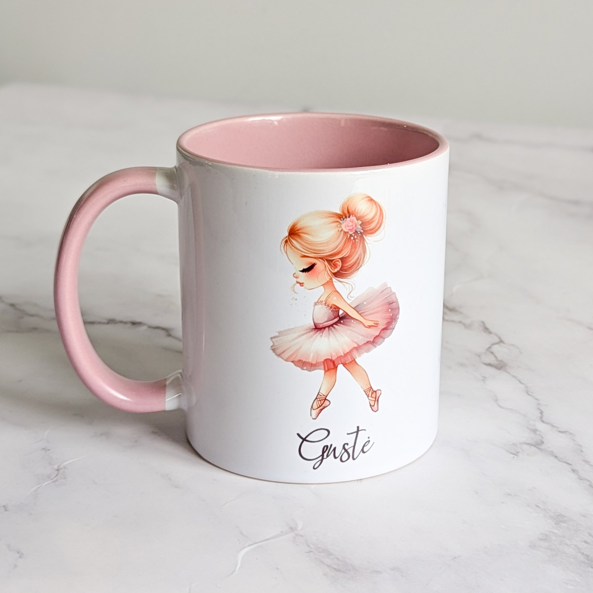 Personalised Ballerina Mug – Custom Pink Handle Coffee Cup for Dancers
