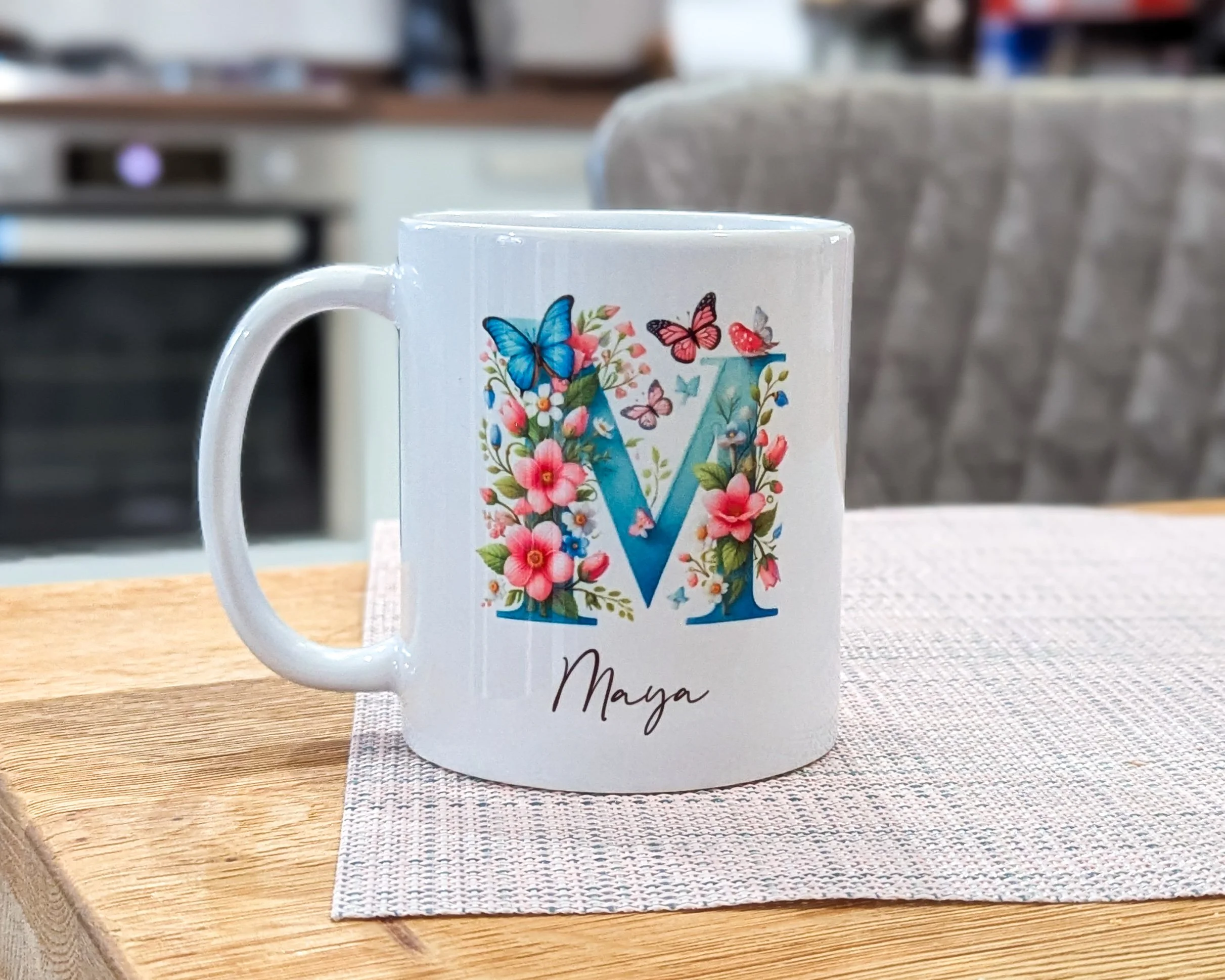 Personalised Initial Mug – Custom Floral Letter & Name Ceramic Mug