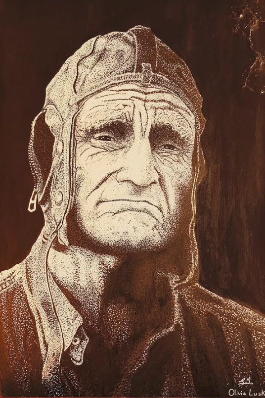 "Master Gunny"
18 x 12" Ink on Poster Board
Stippling (Damaged in corner by family dog)