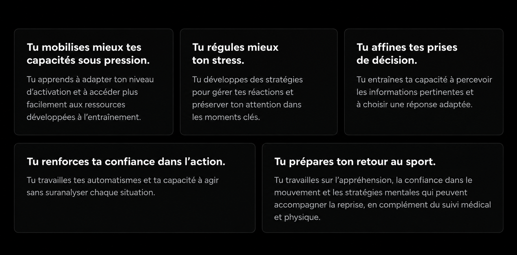 Entraînement des capacités cognitives pour mieux gérer la pression, le stress et les décisions sportives.