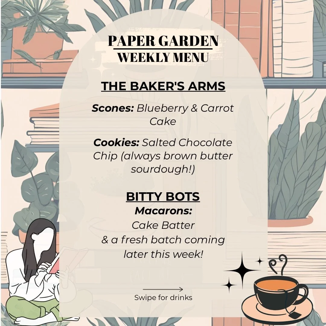 It&rsquo;s the beginning of the week and time for our menu! 

We of course have coffee from @commonplacecoffee, and we have macarons from @bitty_bots_bakery and baked goods from @thebakersarmspa 

We&rsquo;re also featuring the Sippin the Strange dri