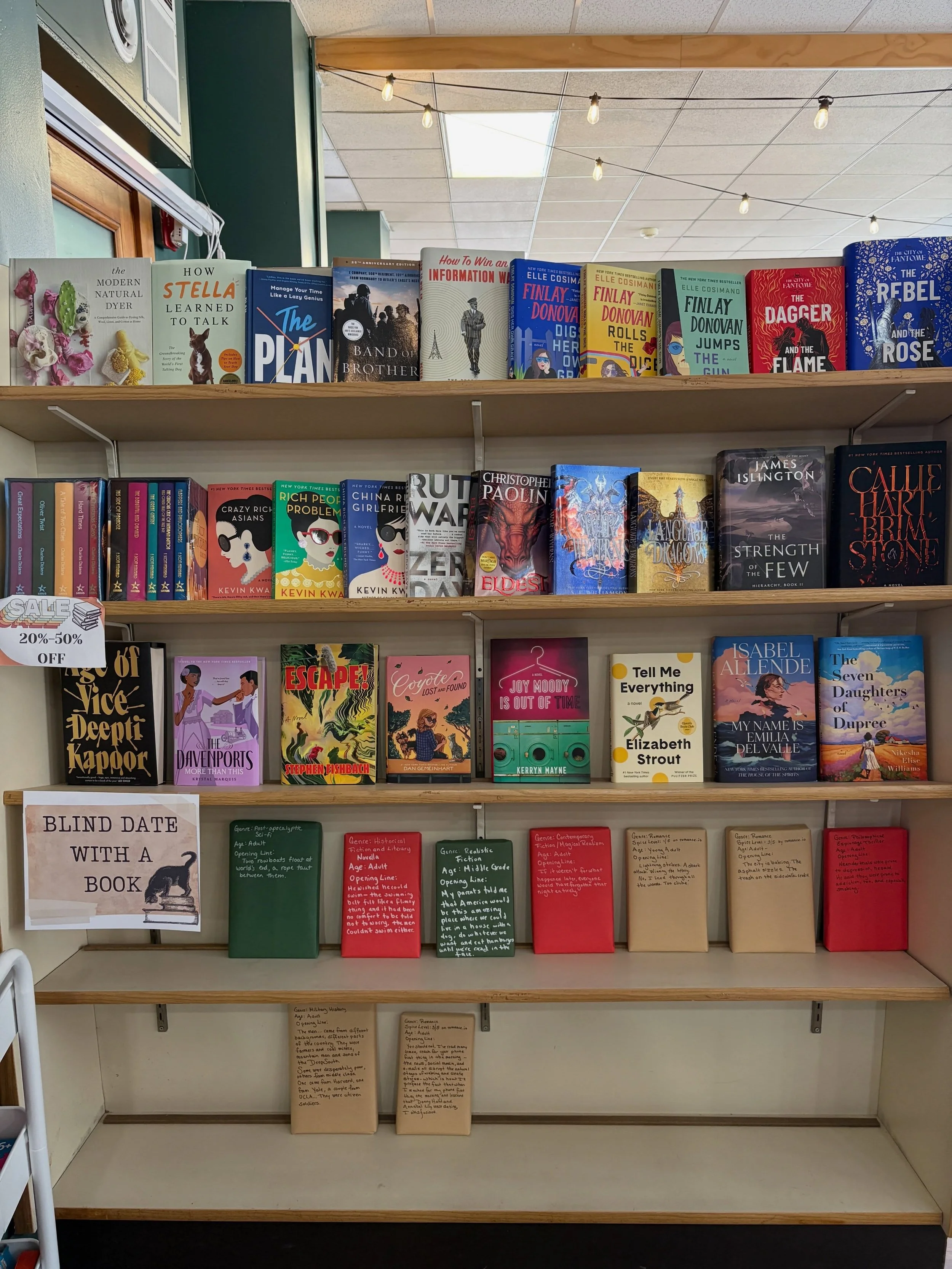 We restocked our blind date books and added more books to our sale shelf!! &hearts;️ 📖