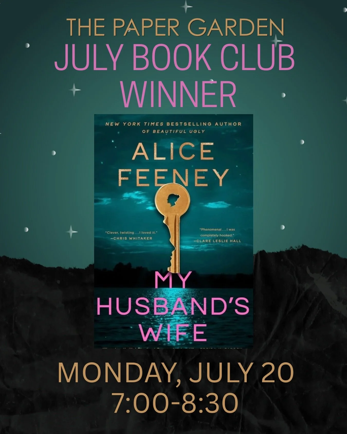 Let us know if you want a copy! 

July&rsquo;s book club book is My Husband&rsquo;s Wife! The theme of the month is mystery thriller, and this fits the bill.
Description: 

My Husband&rsquo;s Wife: Eden Fox, an artist on the brink of her big break, s