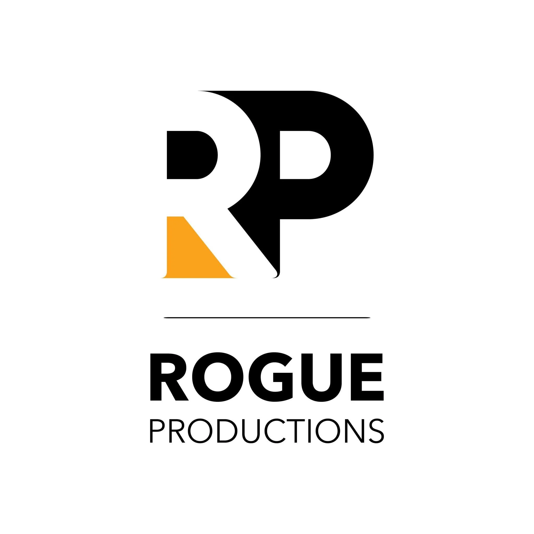 Logo of Rogue Productions featuring stylized letters R and P in black, white, and orange with the text 'ROGUE PRODUCTIONS' below.