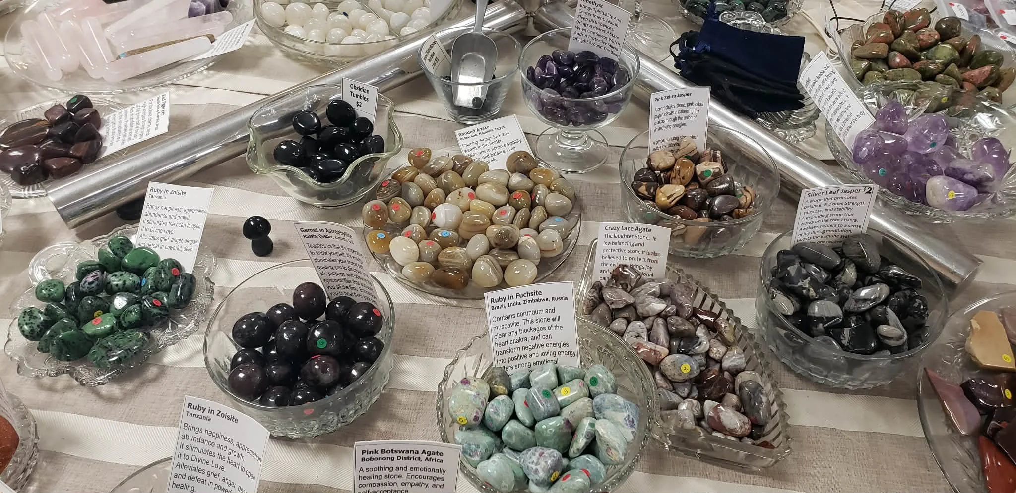 huge selection smooth tumbled polished rocks crystals minerals cabochons where to buy ruby in fuschite crazy lace agate banded agate amethys obsidian garnet in astro phyllite ruby in zoisite rose quartz wands silver leaf jasper