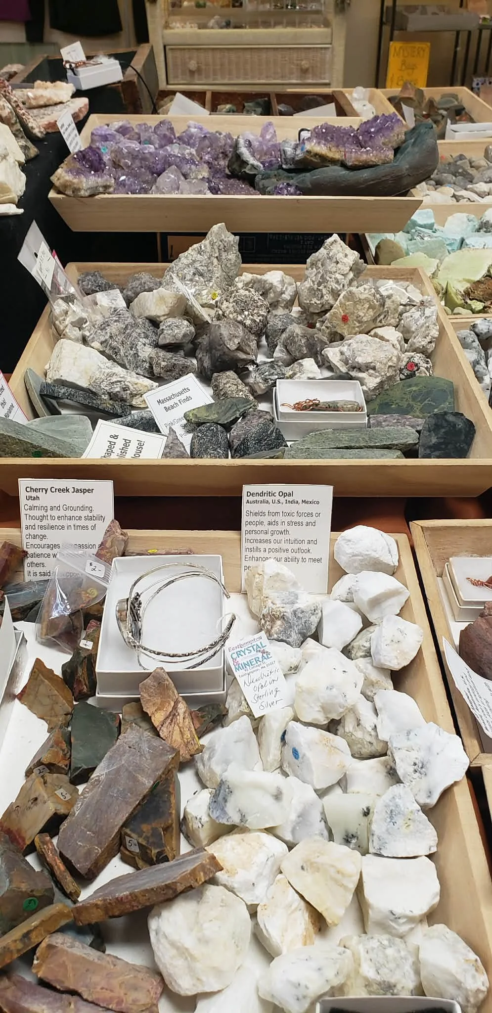 enormous selection wide variety rough raw rare crystals minerals jewelry Dendritic opal cherry creek jasper Massachusetts beach finds shaped in house