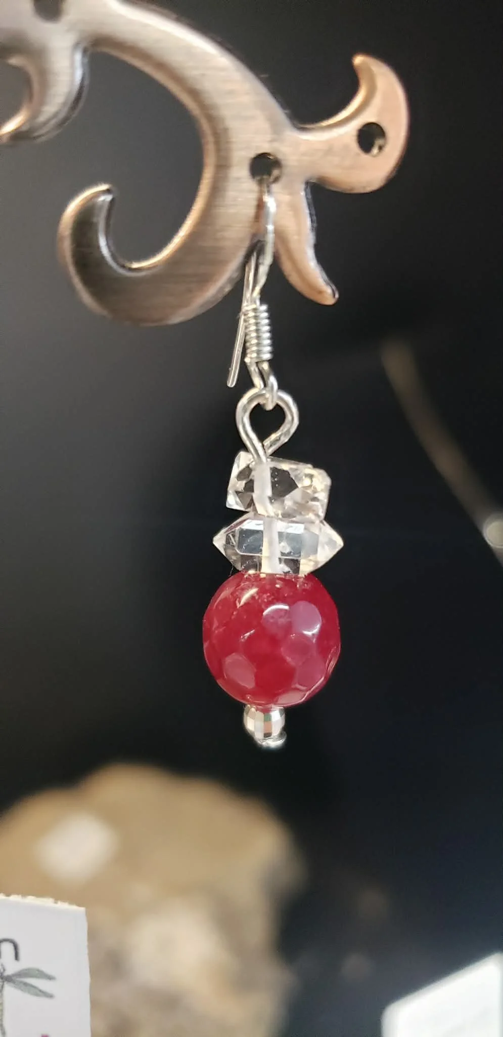 Ruby and Herkimer Diamond sterling silver earrings