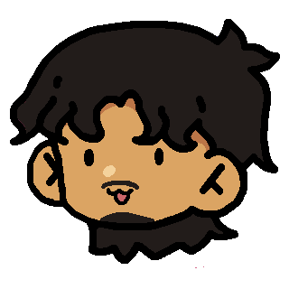 A cartoon illustration of a child's face with black hair