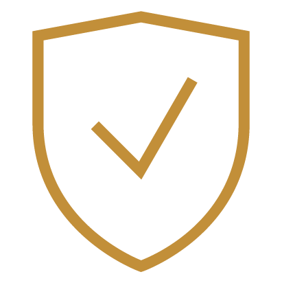 Gold shield with a checkmark in the center.
