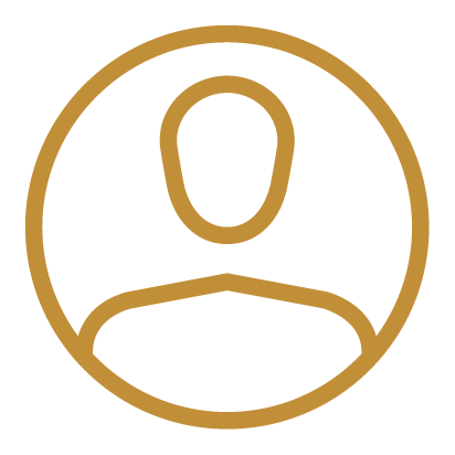 Outline of a person's head and shoulders within a circular border, representing a user profile icon.