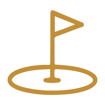 Gold flag on a golf green.