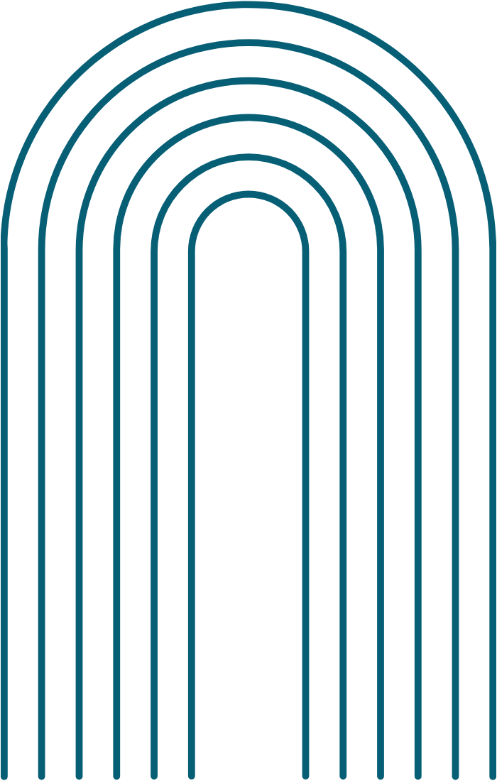 Teal arch behind photo of owners of Bloom Her Path which provides pelvic floor therapy and infant therapy to mom and baby for breastfeeding/lactation care, pelvic health issues, and pre- and post-frenectomy care in Corpus Christi, TX