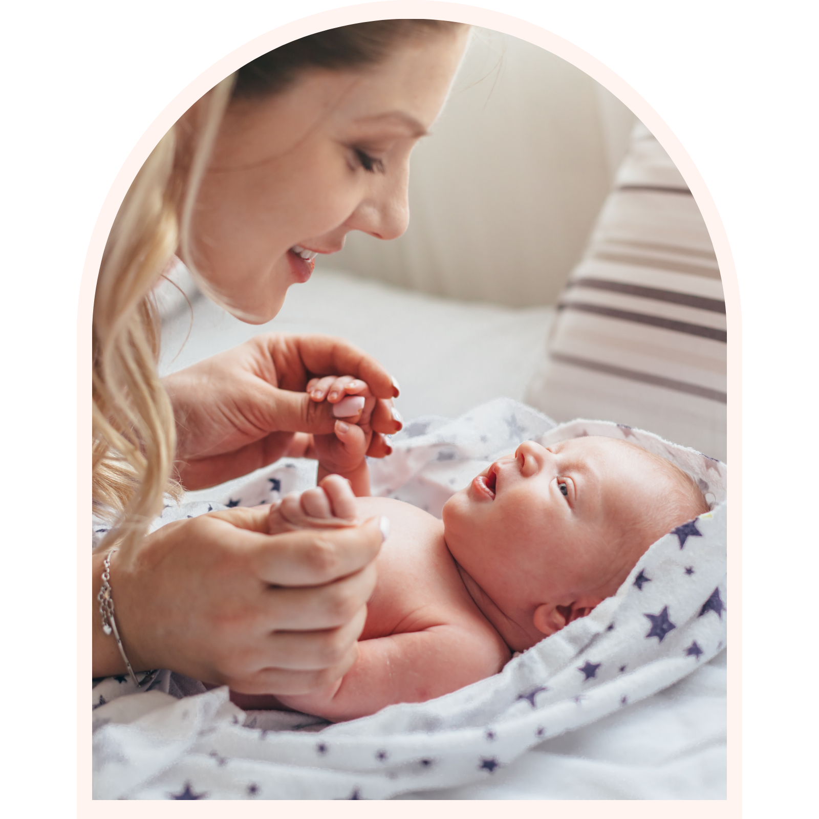 Mom and newborn looking at each other for the Transition to Motherhood with Ease resource at Bloom Her Path in Corpus Christi, TX