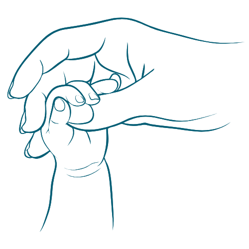 Line drawing of baby hand grasping mother's finger at Bloom Her Path we offer services for infant development and feeding