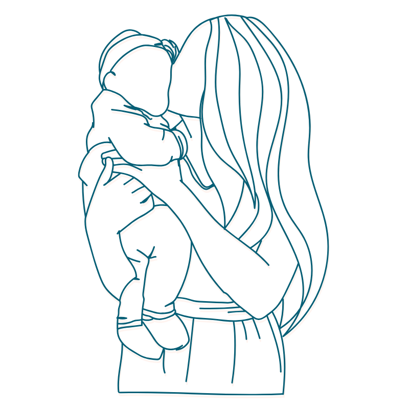 A line drawing of mom and baby because Bloom Her Path focuses on functional outcomes for mom and baby