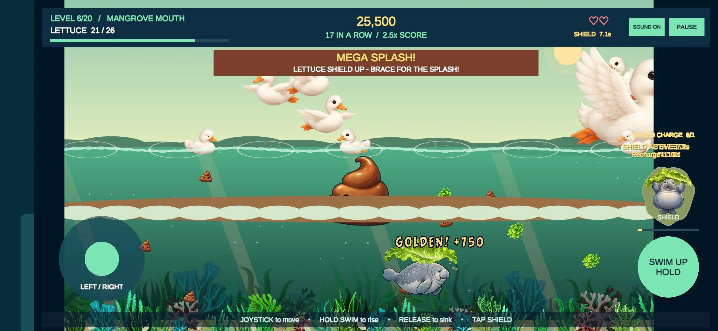 Manatee protected by a glowing lettuce shield