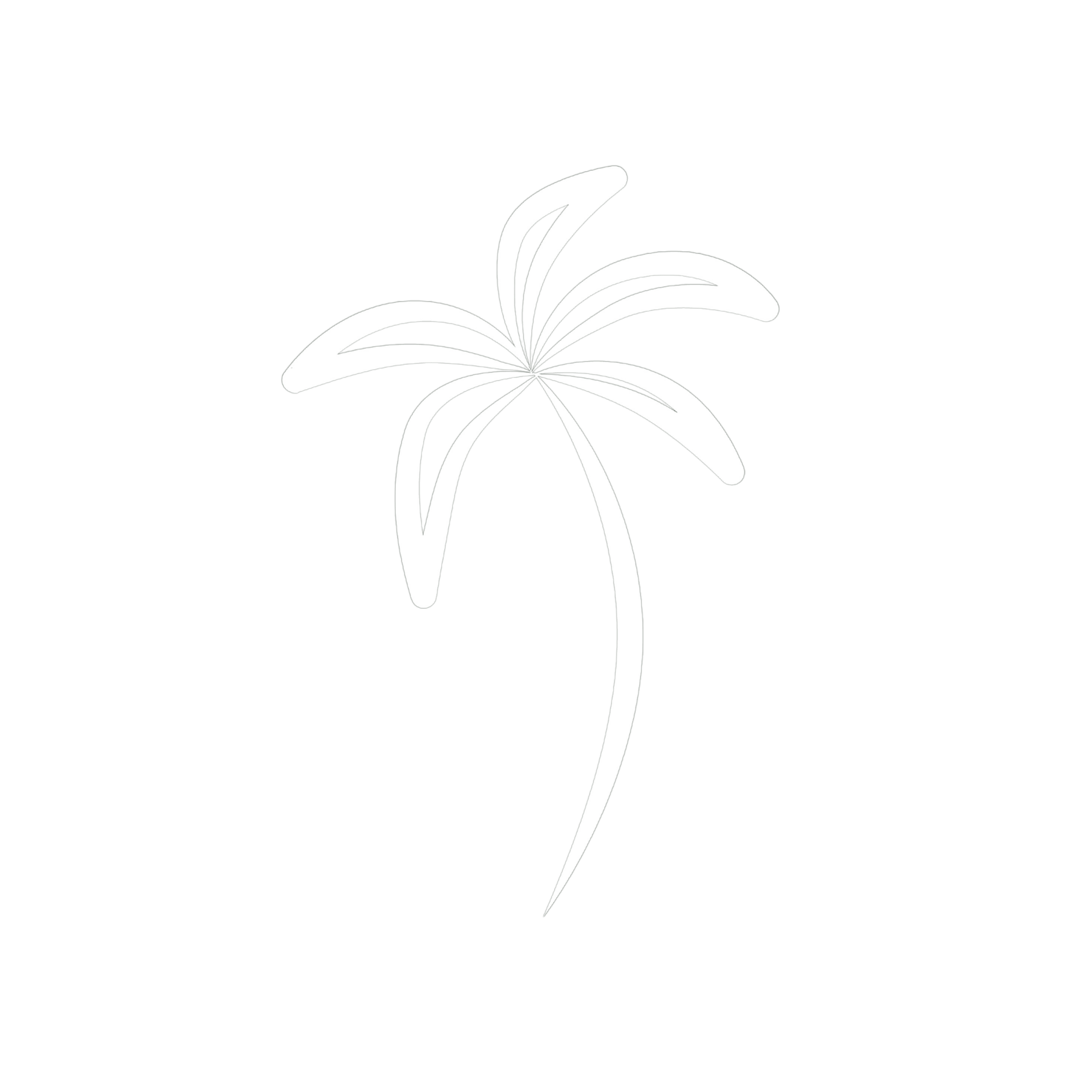 Stylized white outline of a palm tree next to a purple building or wall on a black background.