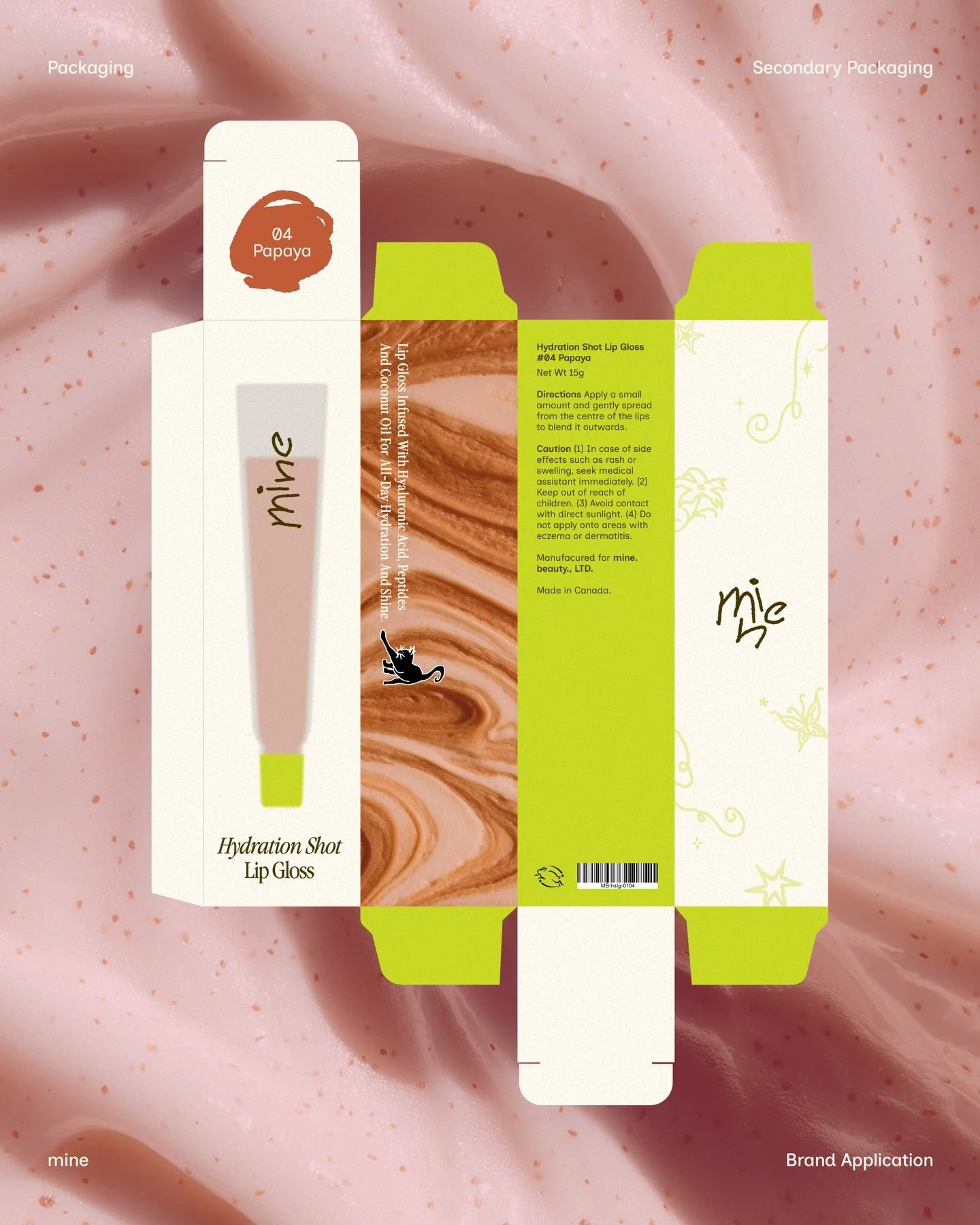 [004] - mine, Cosmetic brand identity design reboot (3/3)
Brand application is where we present to our clients how their brand visual language would look in the real world. The kinds of samples we include in the presentation depend on the business ty
