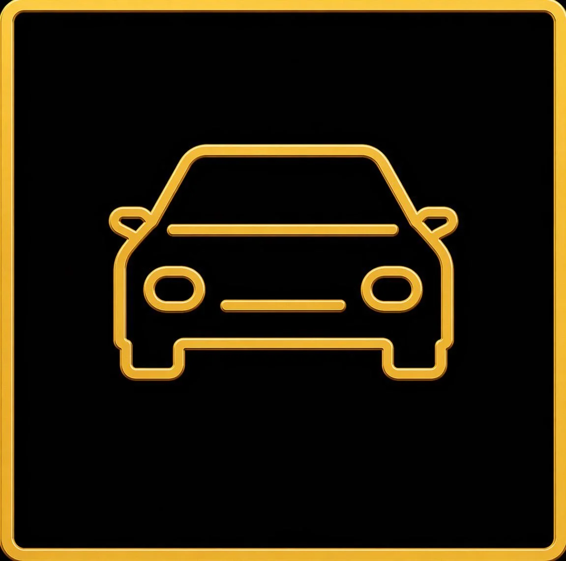 Car icon outlined in yellow on black background, signifying parking for vehicles.