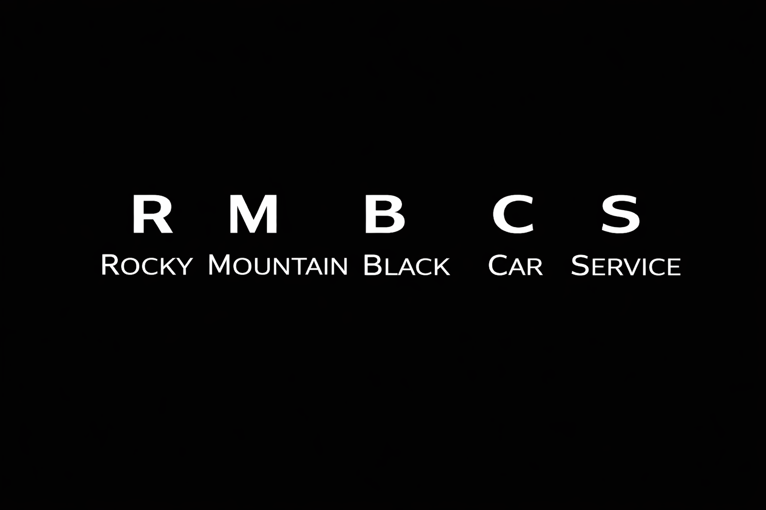 Black background with white text displaying 'RMBCS' and below 'Rocky Mountain Black Car Service'.