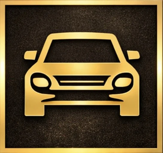 Gold outline of a car on a black textured background