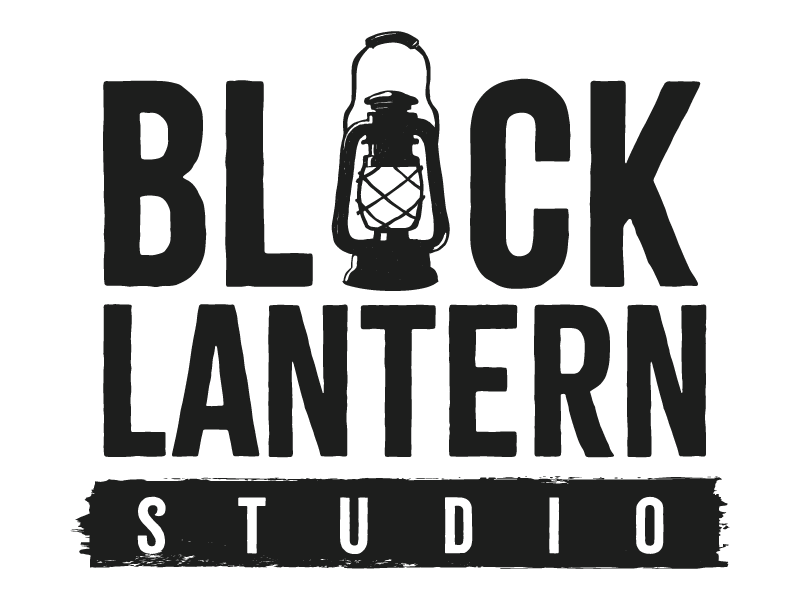 Logo for Black Lantern Studio featuring a lantern illustration above the text.