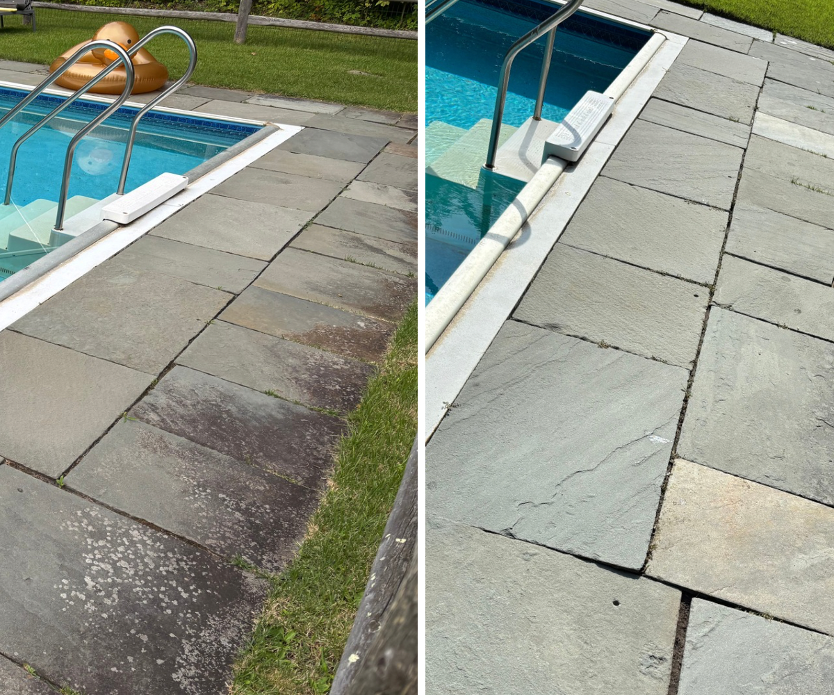 Stone Pool Patio Cleaing Pressure Washing Before After Cold Spring, NY