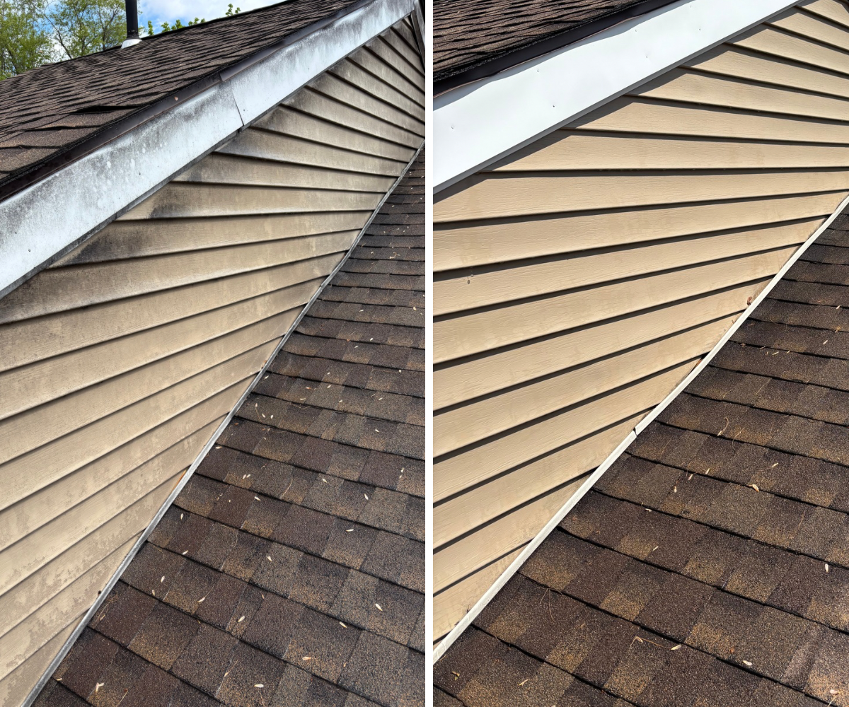 Before & after power wash vinyl siding house wash Wappingers Falls, NY