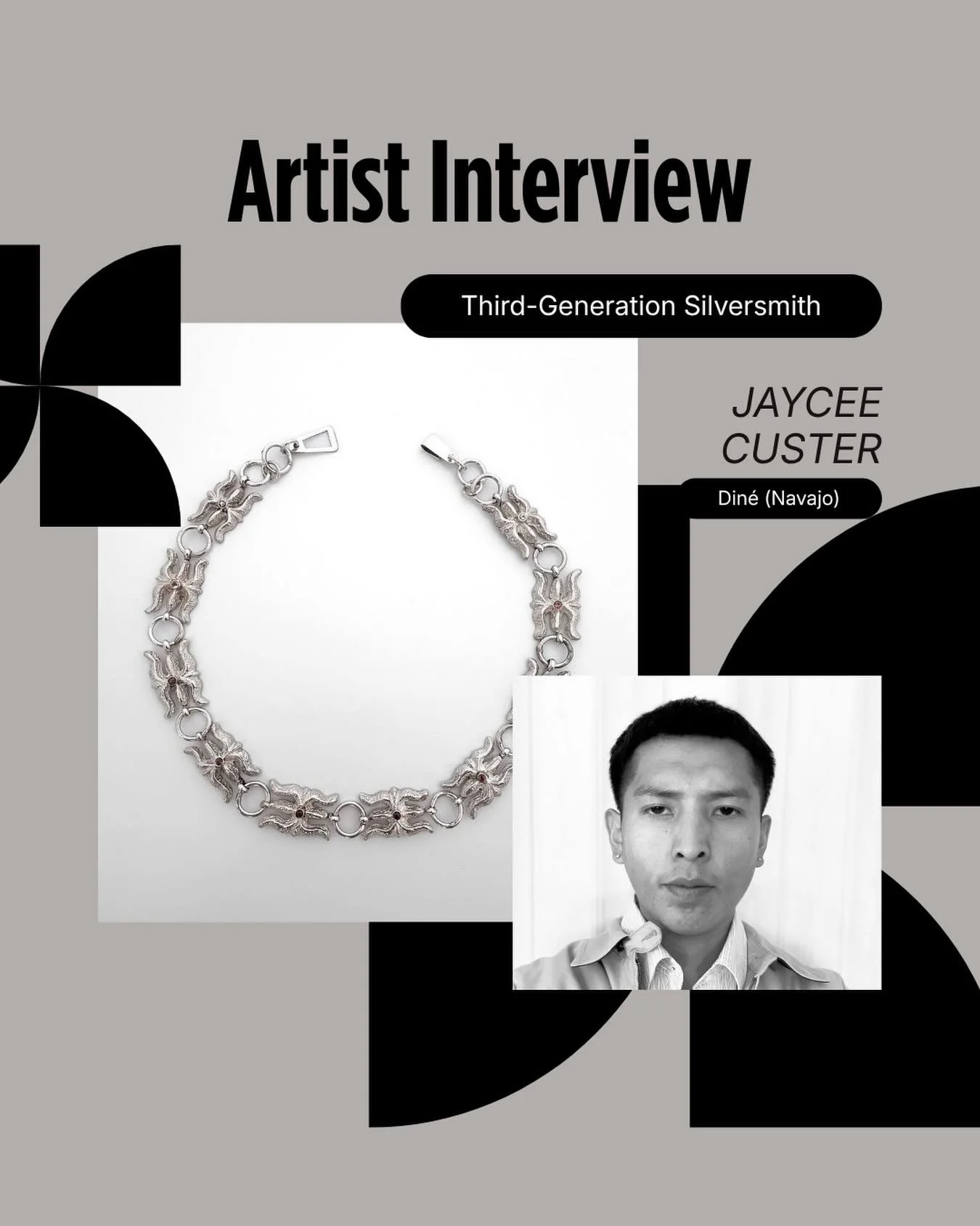 Join us this May for a special sit-down with Din&eacute; silversmith Jaycee Custer. Hear about his journey, what inspires his work, and get an inside look at the creative process behind his incredible pieces.
-
-
-
#art #santafe #artist #gallery #nav
