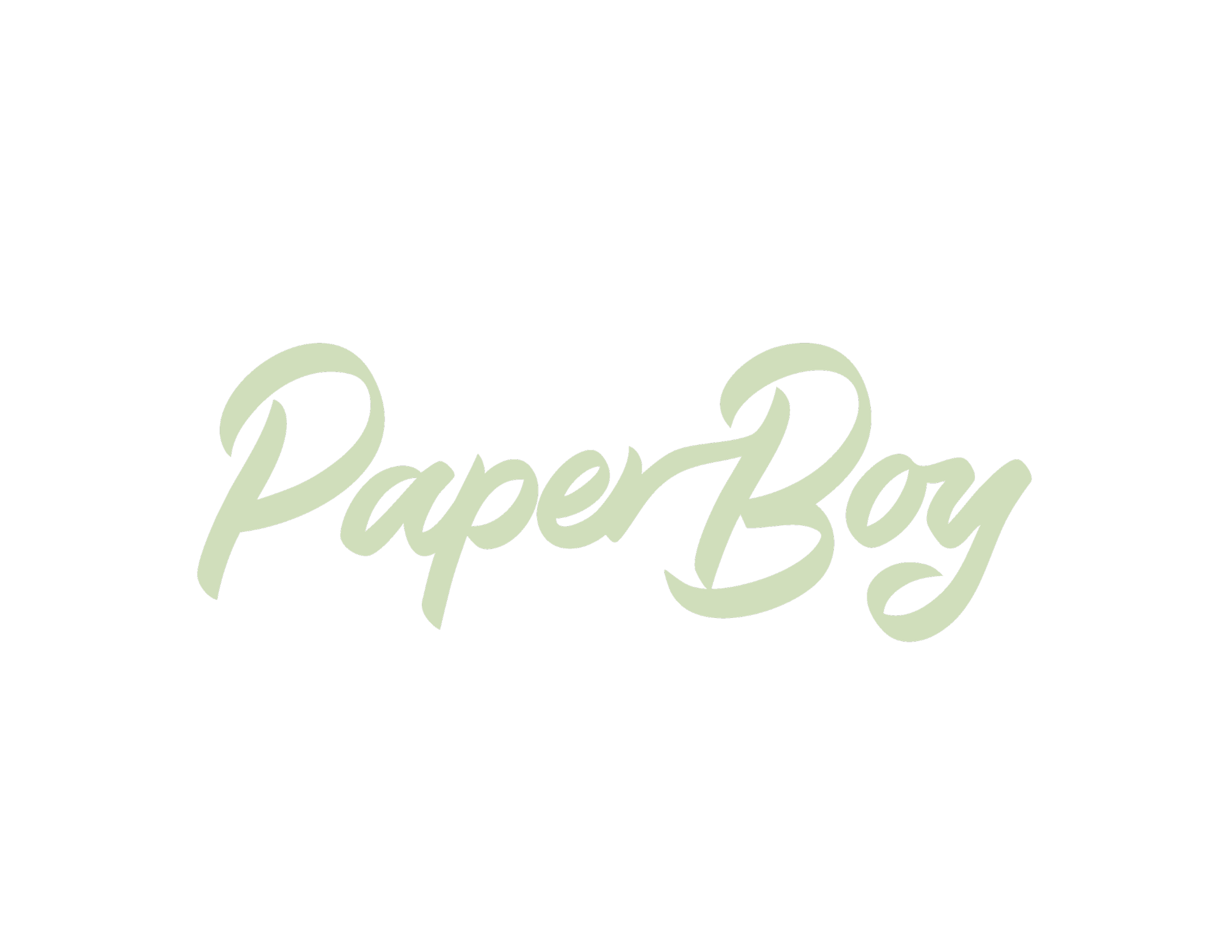 Logo with the text 'Paper Boy' in cursive font.