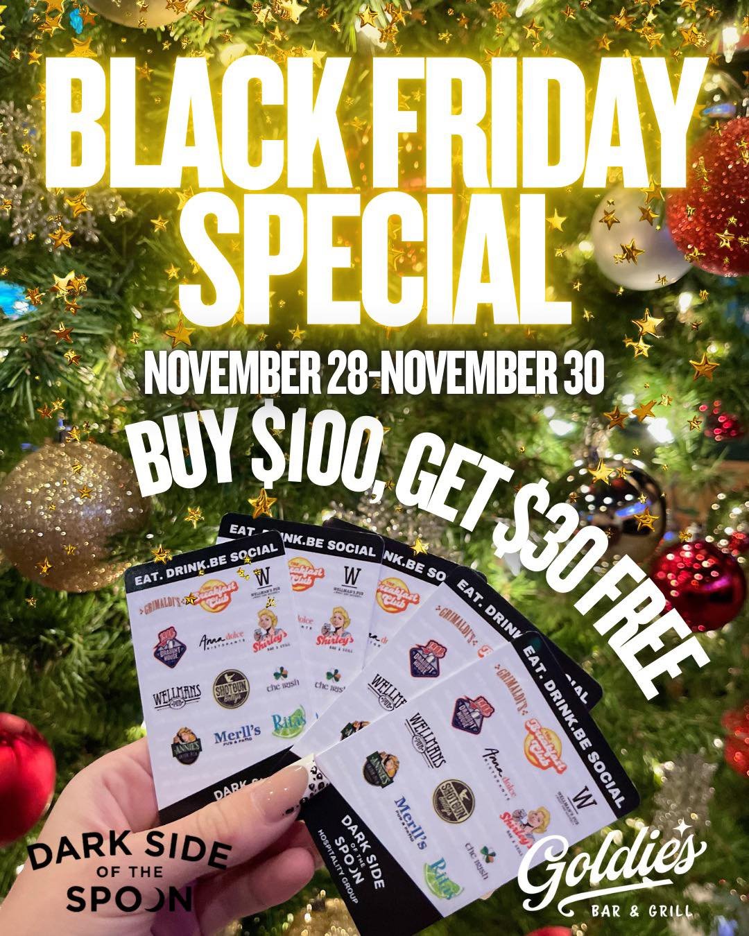 ✨The gift that keeps on giving✨
Starting today, we&rsquo;ve got the best gift card deal that we&rsquo;ve EVER had, and it&rsquo;s lasting longer than you think!💰
Come on in to Goldie&rsquo;s through Sunday and purchase a $100 gift card to receive a 