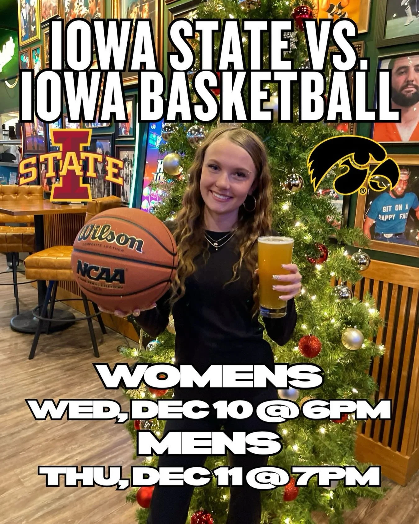 We&rsquo;ve got some action-packed evenings for you these next two nights!🤩🏀
Iowa vs Iowa State women&rsquo;s play tonight at 6pm followed by Iowa vs Iowa State men&rsquo;s tomorrow at 7pm🎉
Catch all of the Iowa action at Goldie&rsquo;s!

#goldies