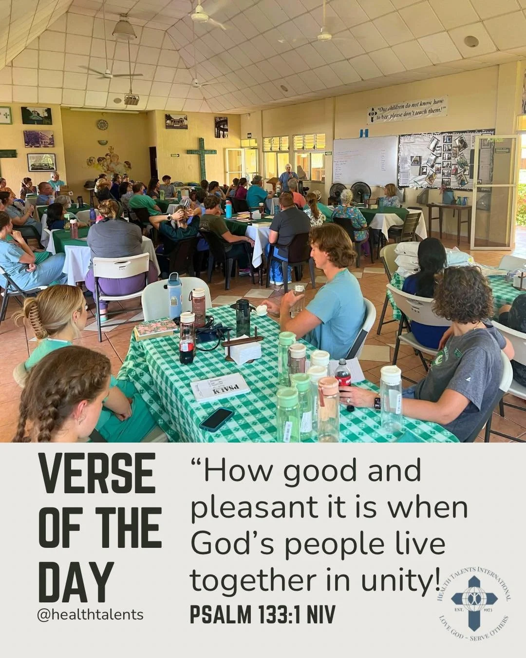 Verse of the Day 🤍

&ldquo;How good and pleasant it is when God&rsquo;s people live together in unity!&rdquo; &mdash; Psalm 133:1 (NIV)

This moment captures the heart of Health Talents International&mdash;Guatemalan staff and U.S. volunteers gather