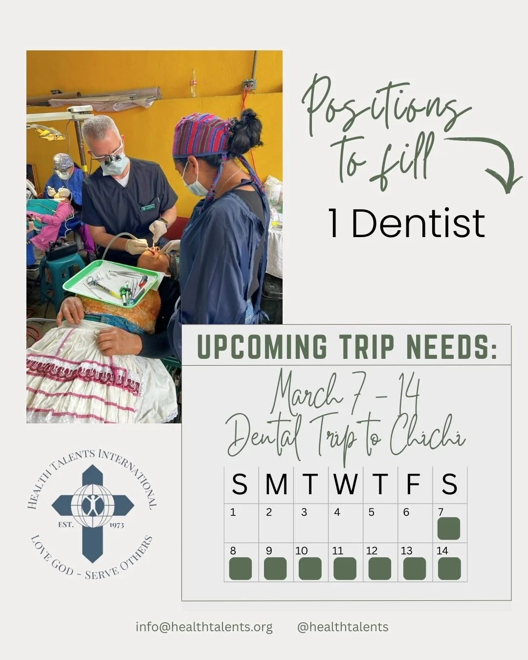 Answering the Call Together 🦷

Our Chichicastenango Dental Trip (March 7&ndash;14) is just around the corner, and we have a specific need we&rsquo;re trusting God and our community with. We are still seeking a dentist who is willing to serve alongsi
