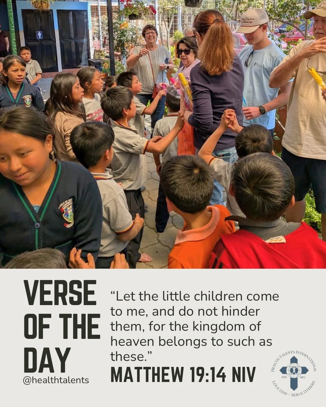 Verse of the Day

&ldquo;Let the little children come to me, and do not hinder them, for the kingdom of heaven belongs to such as these.&rdquo; &mdash; Matthew 19:14 (NIV)

Surrounded by laughter, tiny hands, and joyful hearts, we&rsquo;re reminded o