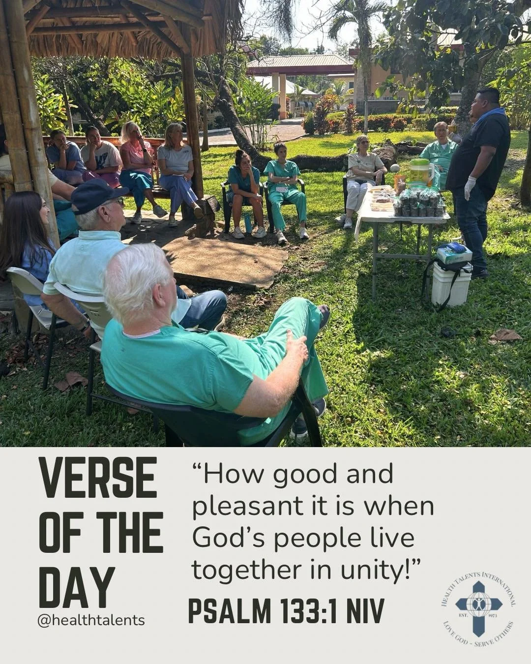 Verse of the Day

&ldquo;How good and pleasant it is when God&rsquo;s people live together in unity!&rdquo; &mdash; Psalm 133:1 (NIV)

From the clinic to the outdoor classroom, even moments spent learning and laughing together are gifts. Immersing ou