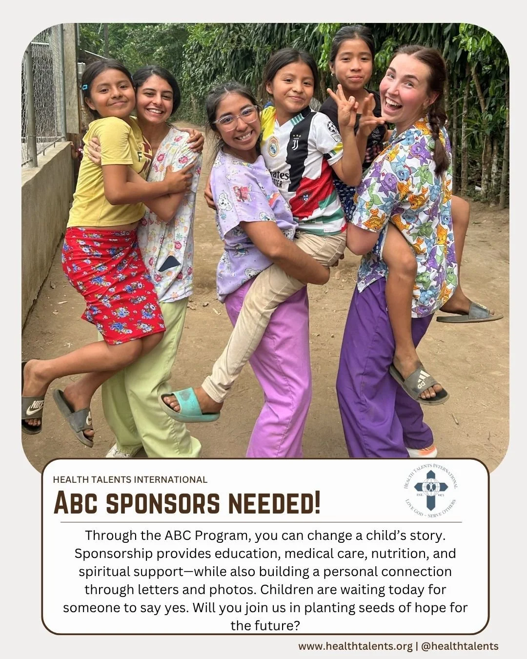 A child&rsquo;s story can change&mdash;and you can be part of it. 💛

Through our ABC Program, sponsorship opens the door to education, medical care, proper nutrition, and spiritual support. It&rsquo;s not just about meeting needs&mdash;it&rsquo;s ab