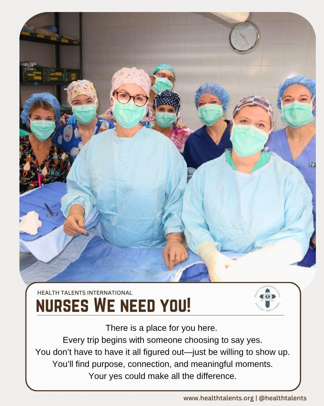There is a place for you here. 💛

Every trip begins with someone choosing to say yes. Right now, we have a specific need for nurses to join our June 6&ndash;13 surgical trip.

You&rsquo;ll find purpose, connection, and meaningful moments&mdash;but m