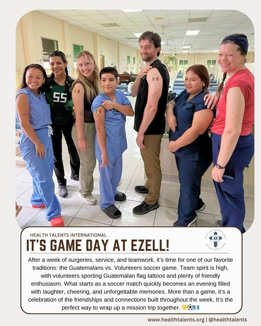 ⚽️ IT&rsquo;S GAME DAY AT EZELL! 🇬🇹💛

After a full week of surgeries, clinic days, teamwork, and serving side by side, it&rsquo;s time for one of our favorite traditions: Guatemalans vs. Volunteers.

The workday may have ended, but the competition