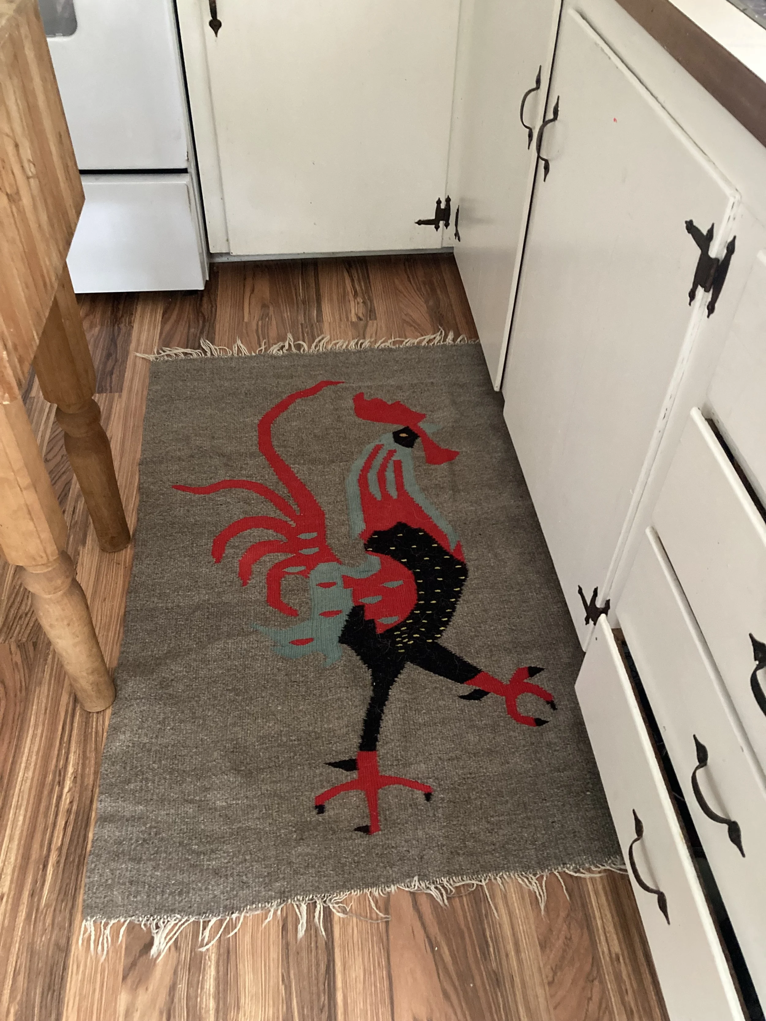vintage wool rooster rug from 