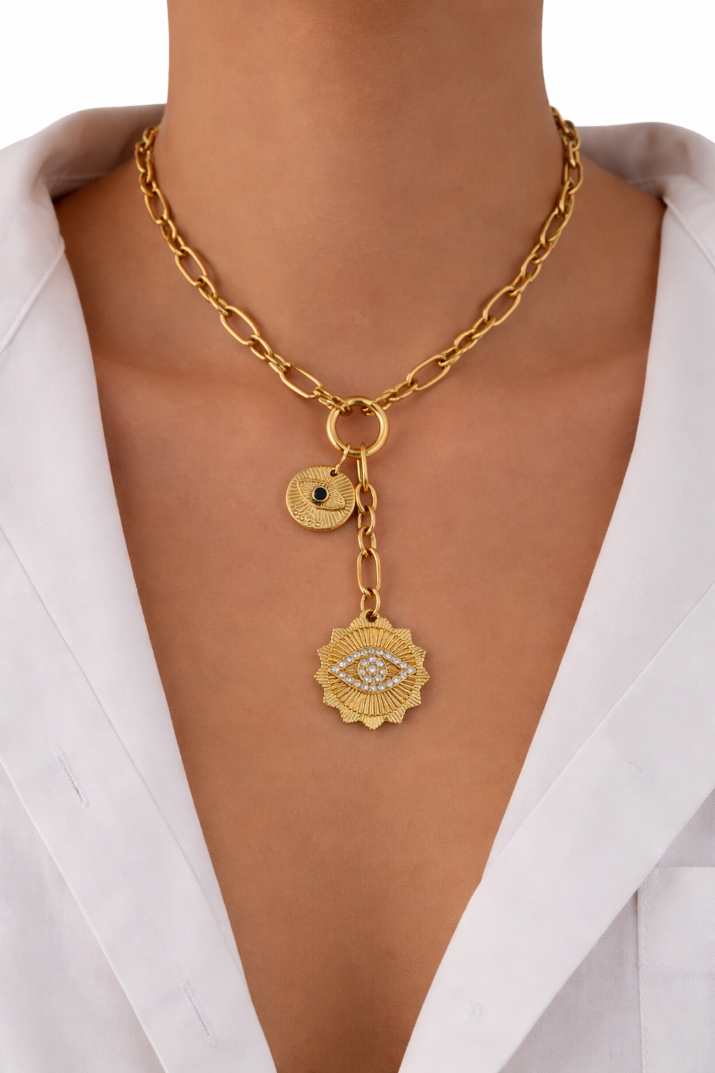 Evil Eye Charm Link Necklace