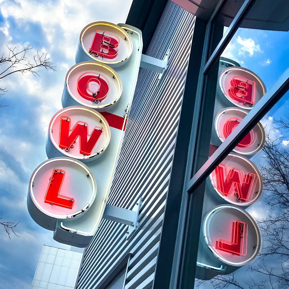 "Double Bowl"
Question: What's better than a neon candlepin?  Answer: Two neon candlepins.  I was delighted to capture this great reflection after bowling one night.  