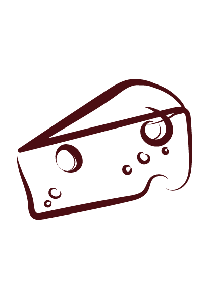 Line drawing of a wedge of cheese with holes.
