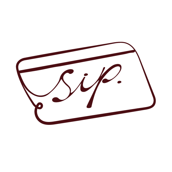 A stylized illustration of a black membership card with the word 'sip.' written in cursive, enclosed within a dashed border.