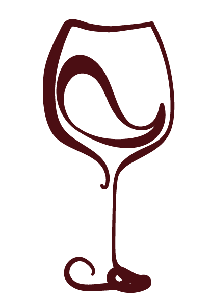 Stylized illustration of a red wine glass with wine inside.