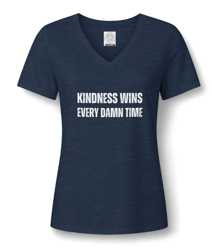 Kindness Wins Every Damn Time  V-Neck Tshirt in Navy