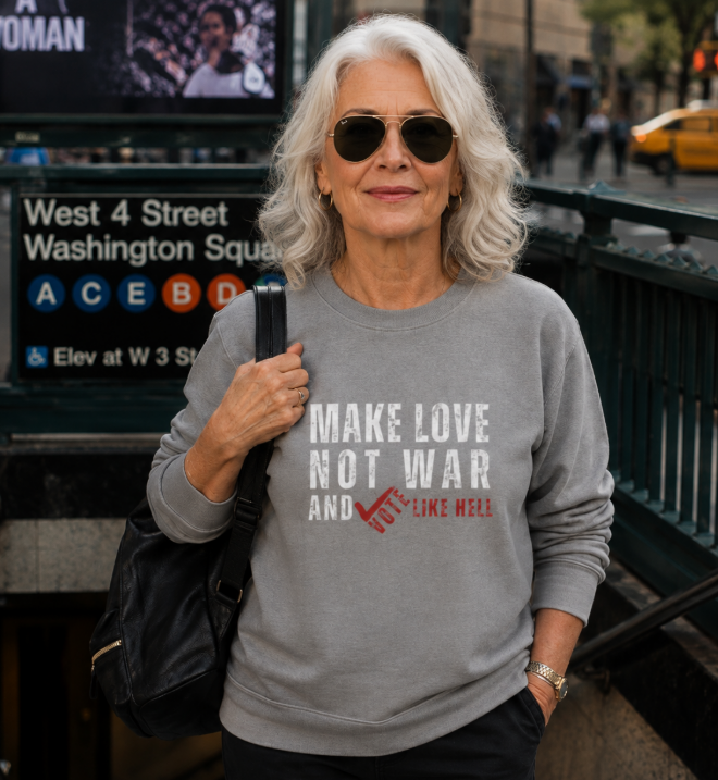 Make Love Not War Lightweight Crewneck Sweatshirt in Heather Gray